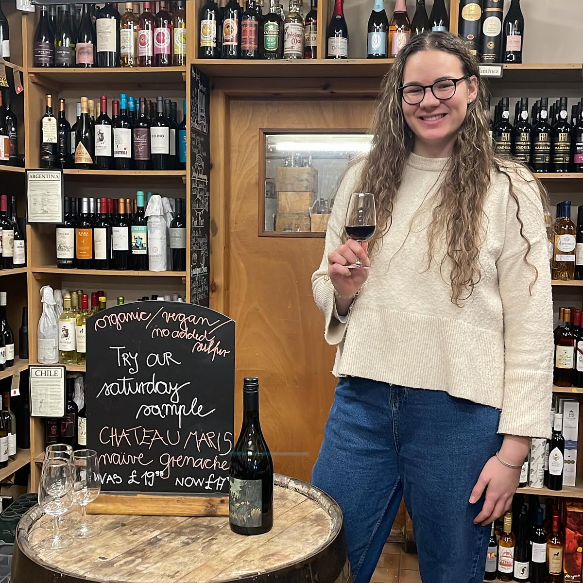 Luvians's tweet photo. Stop by the shop today and try our #SaturdaySample: Chateau Maris Naive Grenache! 
This rich Minervois wine with intense flavours of black currant, blackcurrant and cherry is the perfect pairing for cured ham or a rich wintery stew. Currently on offer for £17.50 (from £19.99). https://t.co/yCUL8eziiH