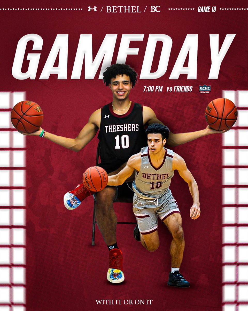 𝐆𝐚𝐦𝐞 𝟏𝟖 - 𝐅𝐫𝐢𝐞𝐧𝐝𝐬.

⌚️: 7:00 PM
📺: KCACNetwork.com/Bethel
📍: Wichita, KS

#ThreshersMBB x #WithItOrOnIt