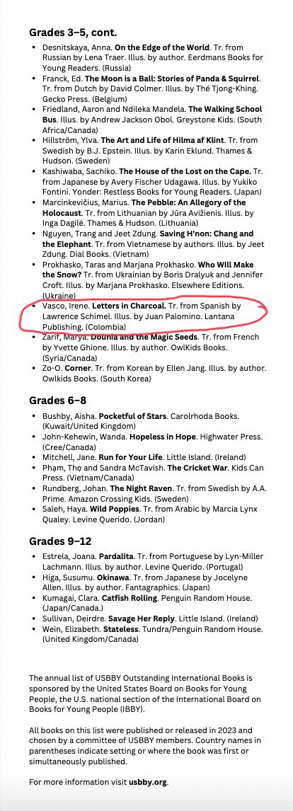 Wow!

Last night, USBBY announced their Outstanding International Books list in Baltimore—and I translated FOUR of the 41 titles chosen! (Almost 10% of the list!)

😍😍😍😍

#worldkidlit #latinxkidlit #scbwi #xl8