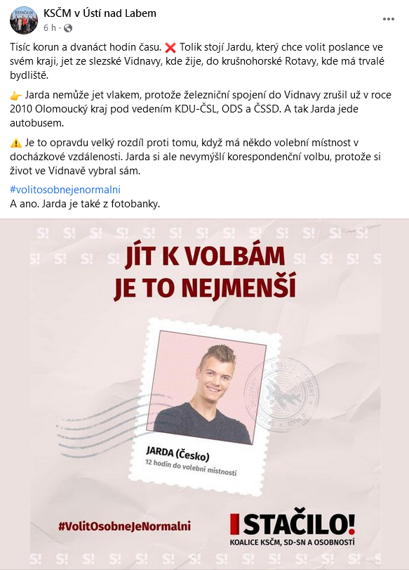 Posledniskaut's tweet photo. Jarda z fotobanky žije ve Vidnavě, život ve Vidnavě si sám vybral, ale nezařídí si voličský průkaz, aby mohl volit ve Vidnavě. Poslance chce volit jedině v Rotavě, kde nežije. Hlásím, že rozumím. https://t.co/a3mZZM3GJf