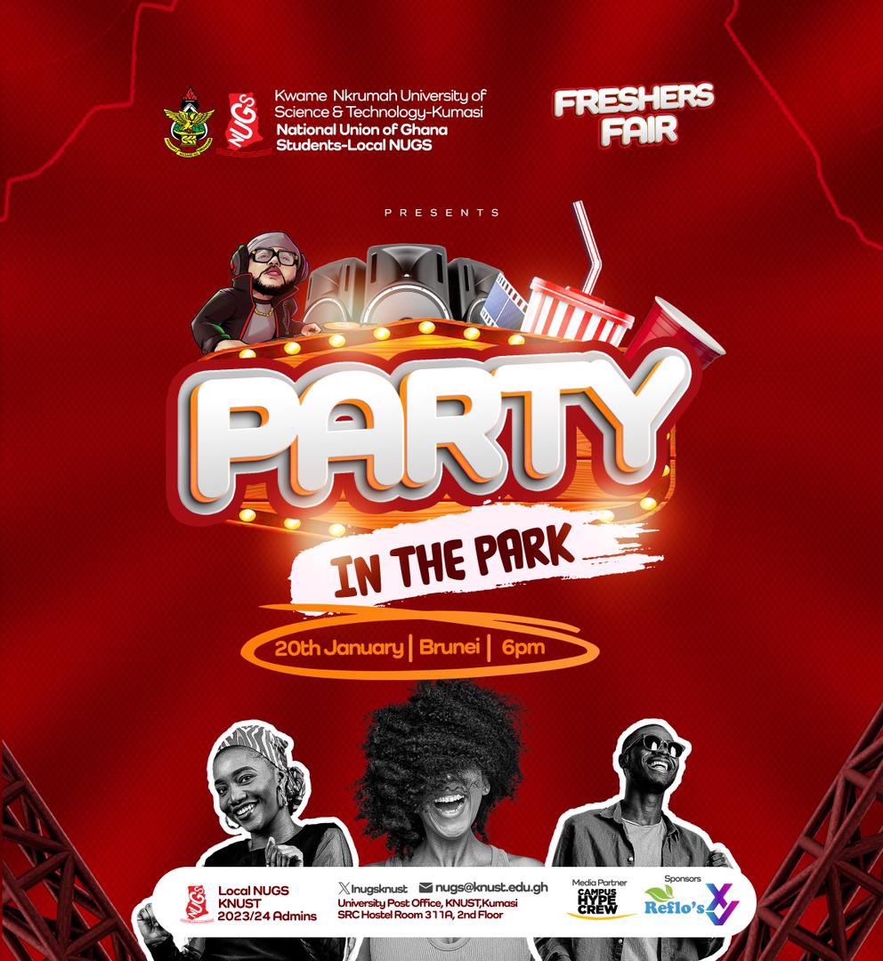 You can’t miss this!!!!!💃🏻💃🏻💃🏻💃🏻💃🏻💃🏻🔥🔥🔥🔥🔥🔥🔥🔥 

#KNUSTFreshersFair
#PartyInThePark