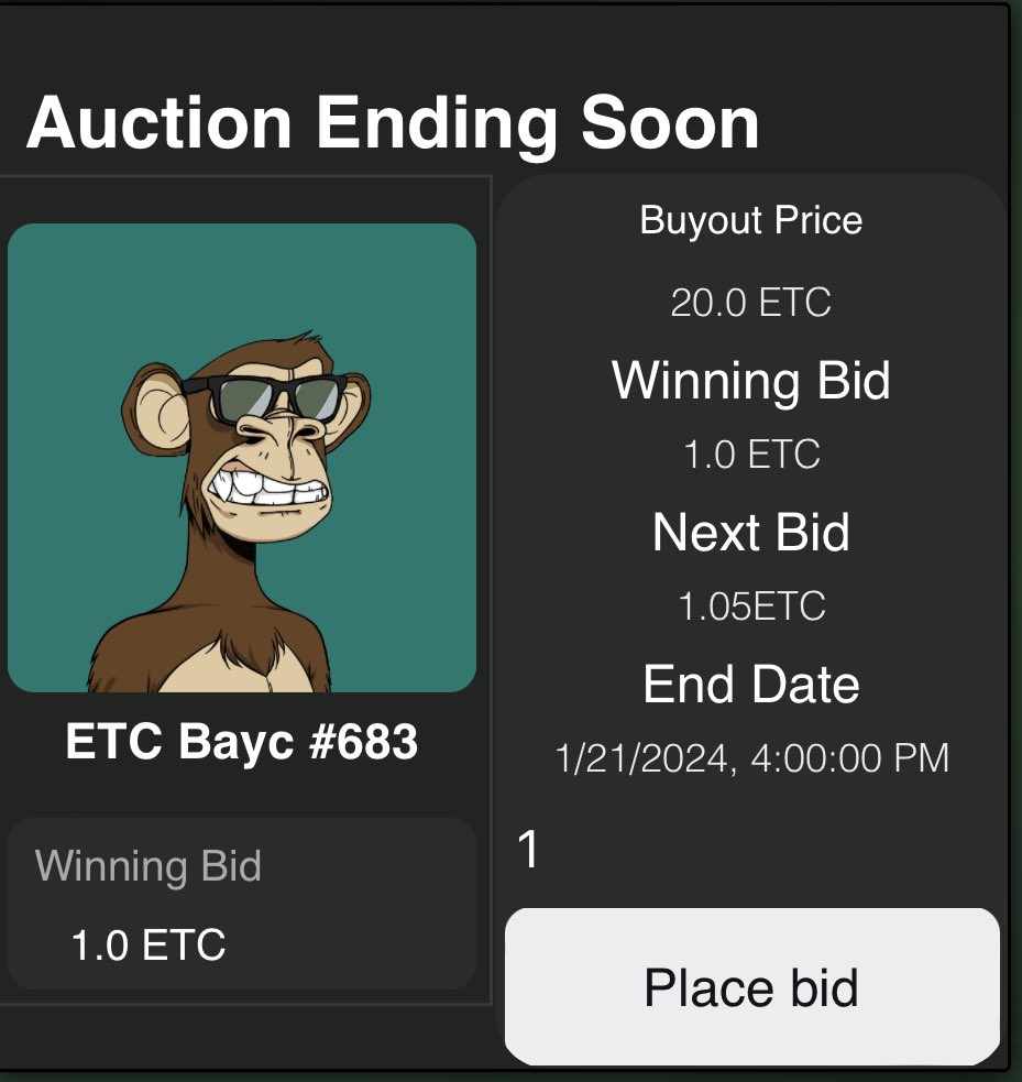ETCAlpha's tweet photo. AUCTION ENDING SOON
COMIC COVER APE UP FOR AUCTION
End Date
1/21/2024, 4:00 PM
https://t.co/Hkgfx4cX6F
#ETCNFT #NFT #ETCARMY #ETCALPHA #CLASSICAPES https://t.co/GCRrtCcBTD