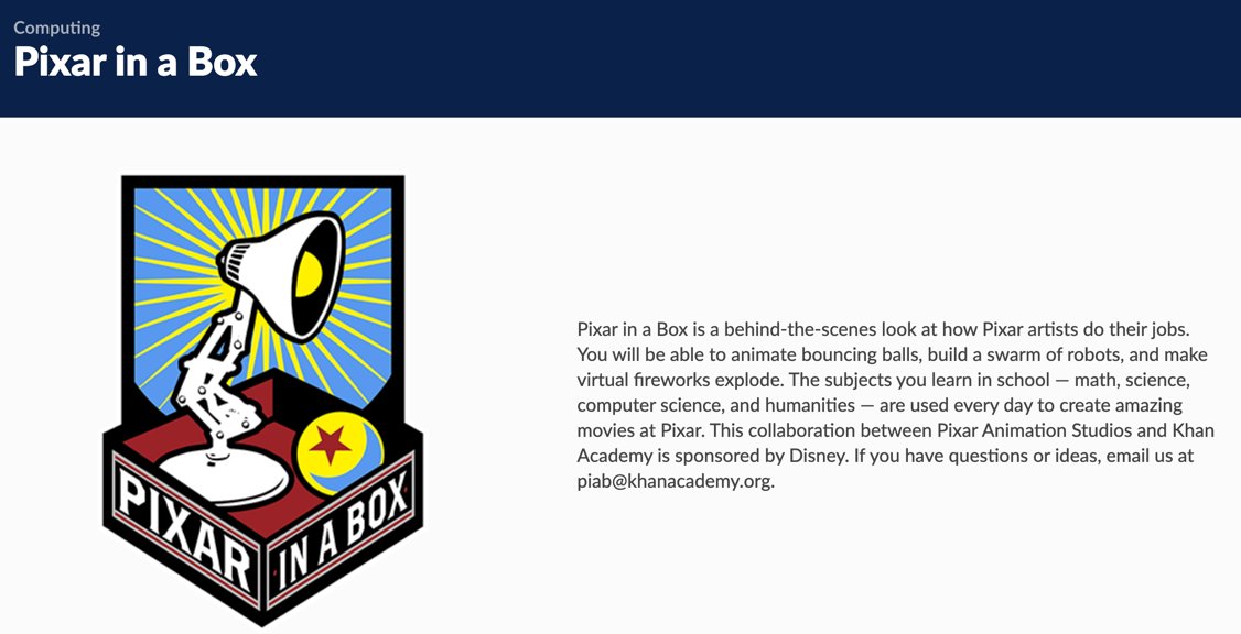 Want to learn about the math and science behind Pixar's incredible animations? Check out Pixar in a Box on Khan Academy! khanacademy.org/computing/pixar