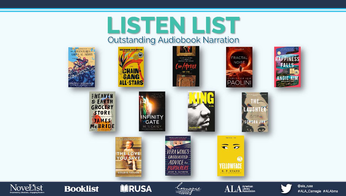 RUSA's Listen List, the best in Outstanding Audiobook Narration was announced at #LibLearnX24 Book & Media Awards Ceremony today. Find the full list with annotations at rusaupdate.org/2024/01/2024li…