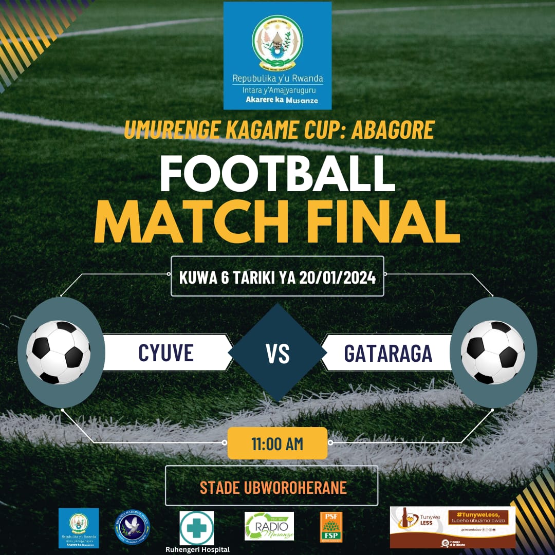 Nyuma y'ubukangurambaga bwo kurwanya ubusinzi bw'inzoga hakurikiranwe amarushanwa ya Kagame cup ya final yahuje Umurenge wa Cyuve na Kimonyi mu bagabo . <a href="/jnabdallah/">UTUMATWISHIMA</a> <a href="/mwesigwa120/">Muvara</a> <a href="/SolangeTetero/">Tetero Solange</a> <a href="/TheoKayiranga/">Kayiranga Theobald</a> <a href="/RwandaYouthArts/">Ministry of Youth and Arts | Rwanda</a> <a href="/gahundemaurice/">Maurice Mugabowagahunde</a> <a href="/NicoleItuze/">Ituze-N💫🇷🇼</a> <a href="/RobertByiri/">ROBERT BYIRINGIRO</a>  <a href="/RwandaNorth/">Northern Province/ Rwanda</a>