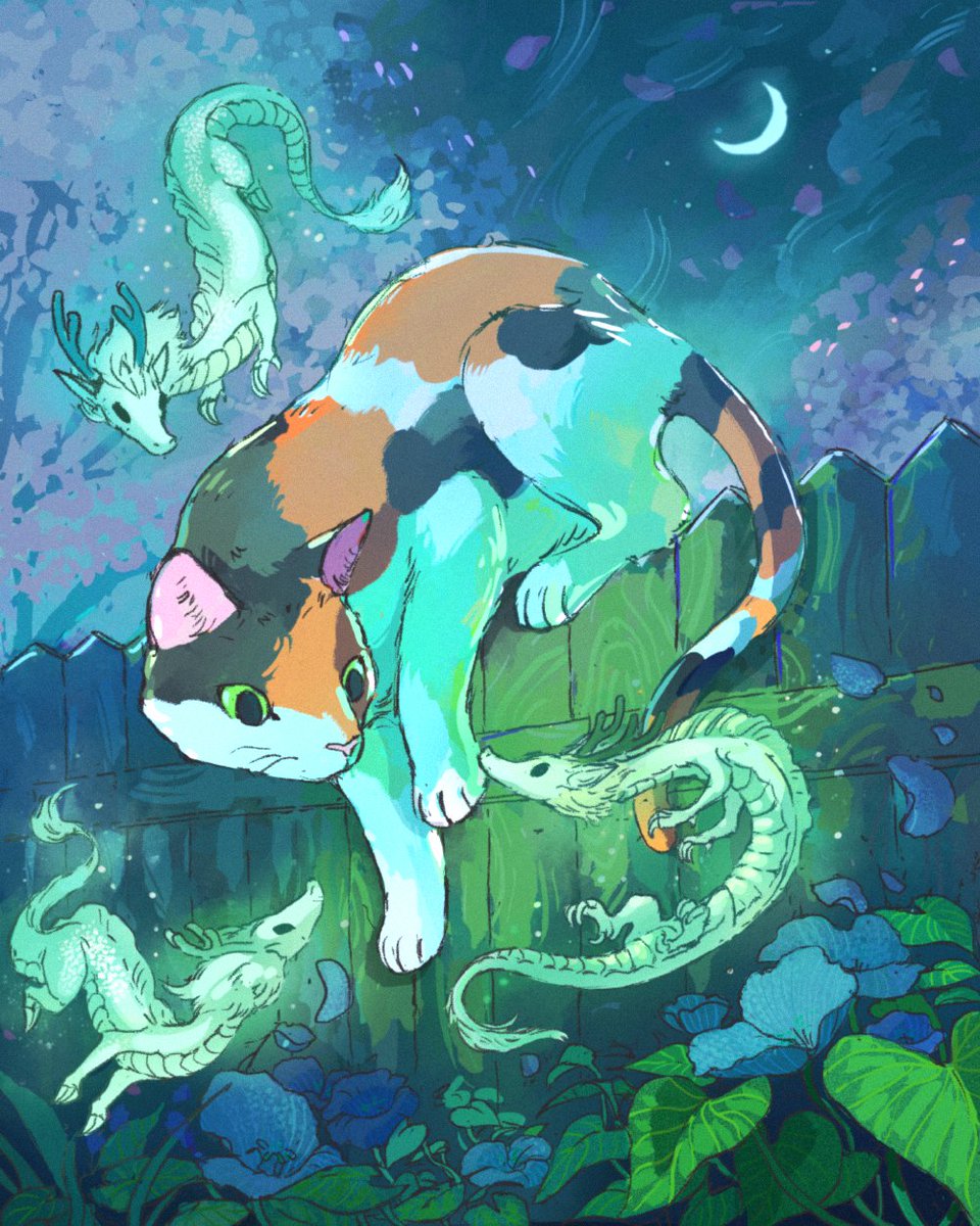 jramseyi's tweet image. Tiny Dragons and a Calico Cat