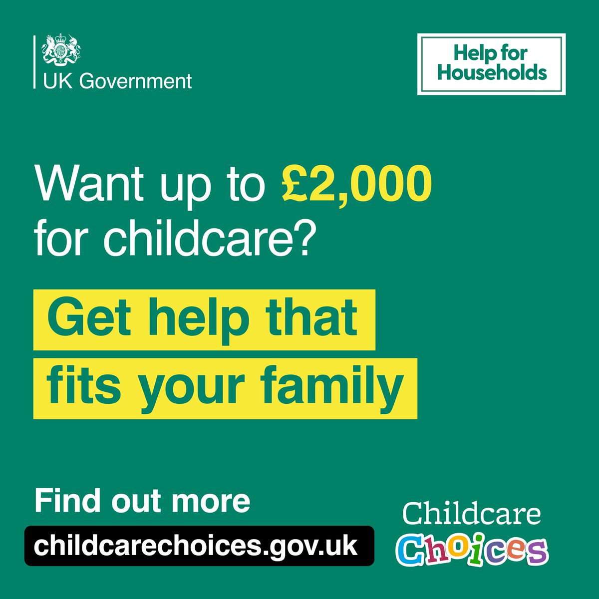 Get help towards the cost of childcare. Get help towards the cost of childcare. A Tax-Free Childcare account could provide you with up to £2,000 per child per year towards childcare cost for children age 0-11 or 0-16 for children with SEND. childcarechoices.gov.uk/how-to-use-tax…