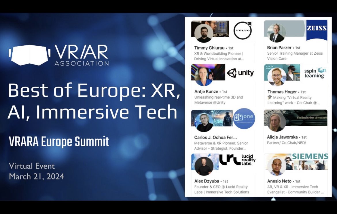 🔥 More speakers confirmed! We expect 1000+ people linkedin.com/events/7137881… for our Best of Europe: XR, AI, Immersive Tech. #vr #spatialcomputing #apple #visionpro #applevisionpro #augmentedreality #european #euro #europa