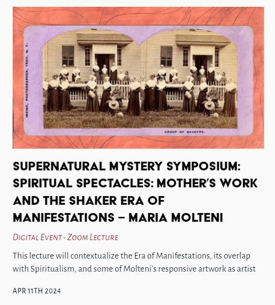 Spiritual Spectacles: Mother’s Work and the Shaker Era of Manifestations - Maria Molteni #SpiritualSpectacles #Manifestations #lilydale #MariaMolteni #shannontaggart thelasttuesdaysociety.org/event/spiritua…