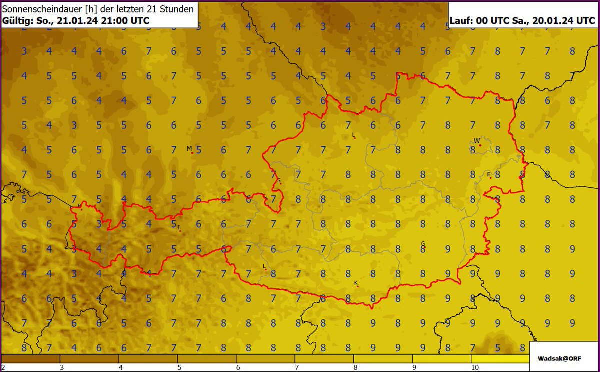 Die Sonnenstunden für morgen: im Osten und Süden noch einmal viel - von Westen ziehen Wolken auf, daher bissi weniger;-)