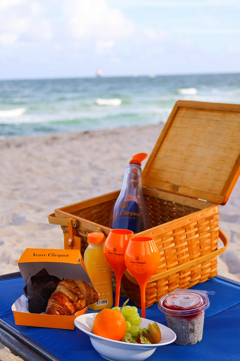 Enjoy the ocean breeze 🌊 &amp; #FortLauderdale views with our new Veuve Clicquot picnic available during beach service. For $195 guests may enjoy two breakfast entrees, one bottle of #VeuveClicquot Yellow Label Champagne and picnic essentials.