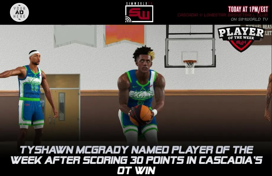 SimWorld4K's tweet image. Congratulations to SimWorld Prep’s Player of the Week, TyShawn McGrady!  He scored a massive 30 points along with 4 rebounds and 7 assists in Cascadia’s overtime win against Indy Stripes.  Well deserved, TyShawn!

#SimWorld #SWTV #2k #nba2k #ncaa #bball #prep #hoopsdreams