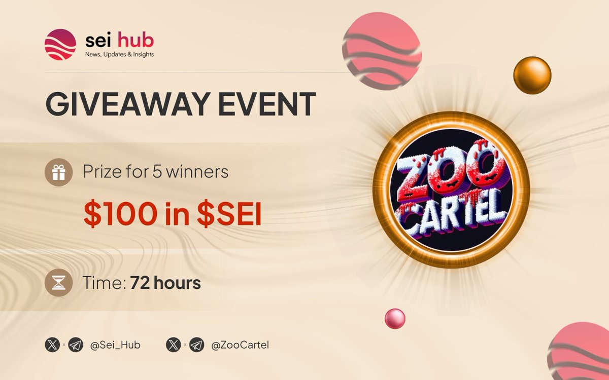🔊 GIVEAWAY EVENT 🤝

🎁 Prize for 5 winners
$100 in $SEI

✔️ To Enter:

1️⃣ Follow @Sei_Hub x <a href="/ZooCartel/">Zoo Cartel</a>
2️⃣ ❤️ and Retweet
3️⃣ Tag 3 friends

⏰ 72 hours

$SEI #Airdrop #Giveaway