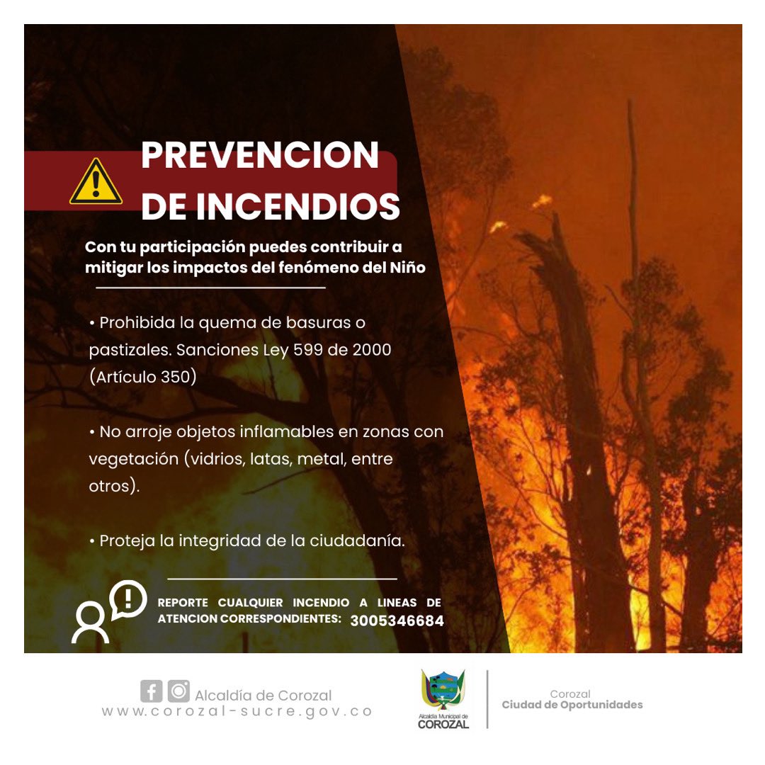 a_decorozal's tweet photo. ⚠️Aviso para tener en cuenta en esta temperada de sequia. 

#AlcaldiaDeCorozal
#CorozalCiudadDeOportunidades https://t.co/xG862Ef9zs