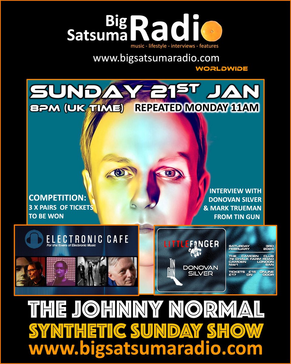 And an interview with Mark Trueman (Tin Gun) and Donovan Silver chatting about the Little Finger, Tin Gun & Donovan Silver gig coming up in February.... Loads to get excited about on @jnormaltwit Synthetic Sunday Radio Show 2/2 ... bigsatsumaradio.com