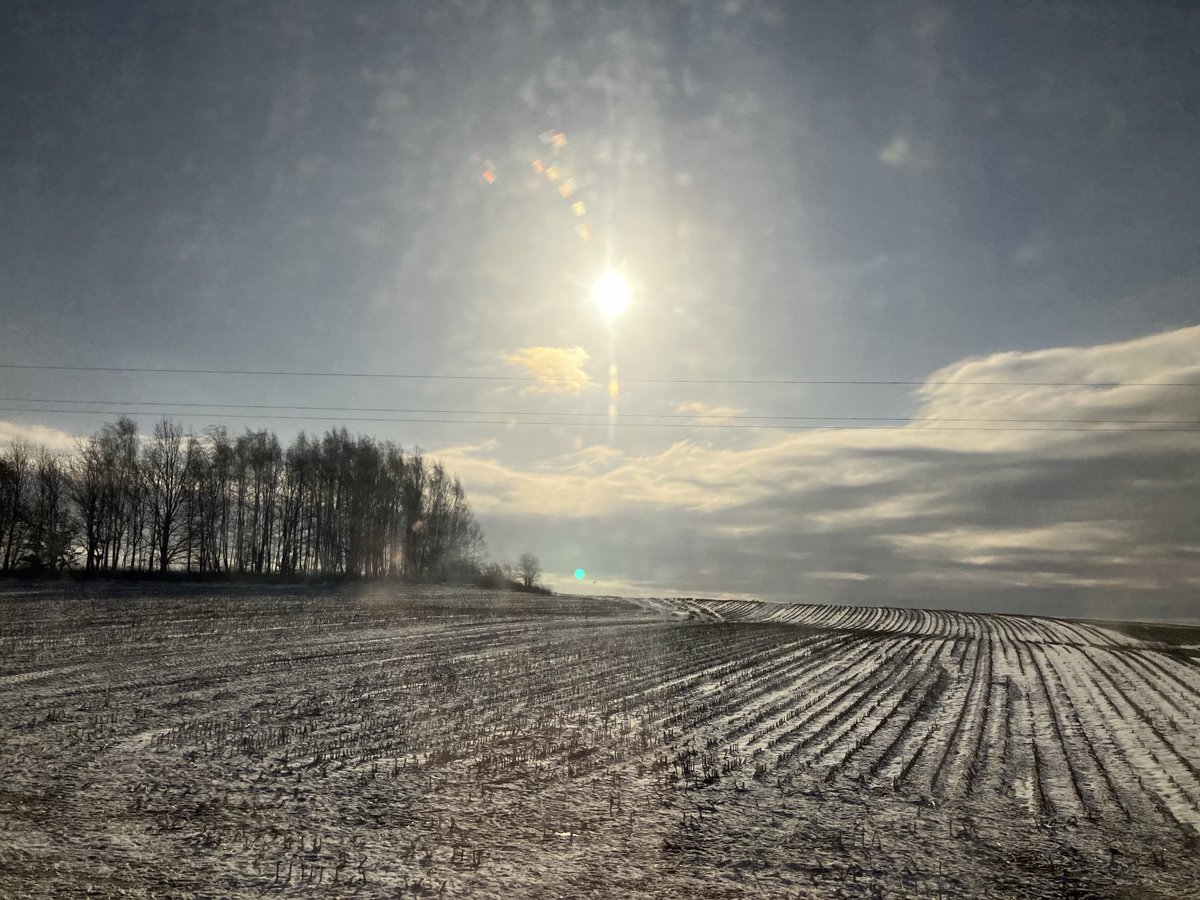 Winter train travel, southeastern Poland.