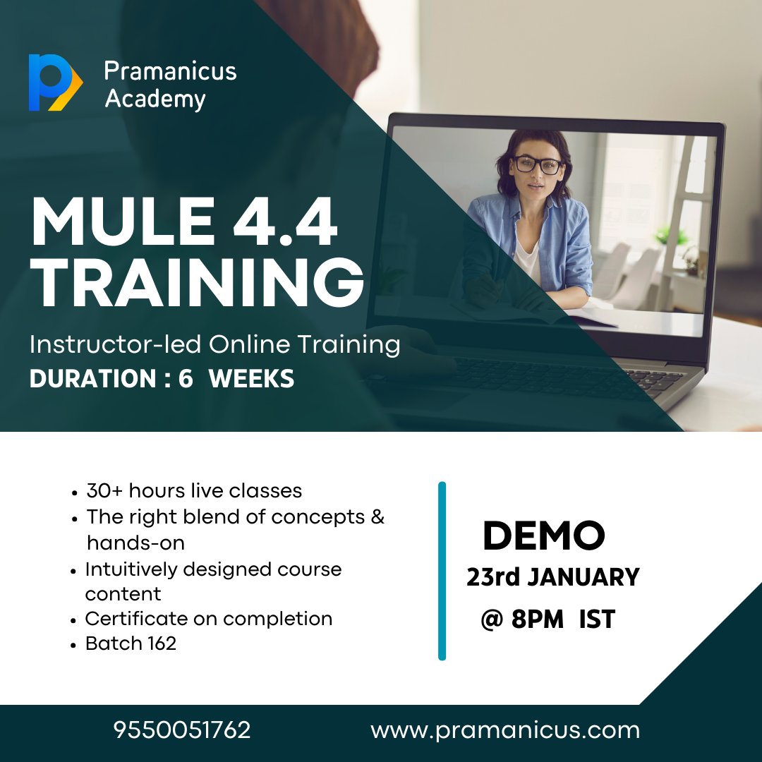 '🚀 Excited to announce our Mule 4.4 Training Instructor-Led Online Demo on 23rd Jan! Join us for a sneak peek into the latest features and hands-on learning. Elevate your integration skills with MuleSoft! 💻🔗 #Mule4Training #IntegrationSkills #OnlineDemo'