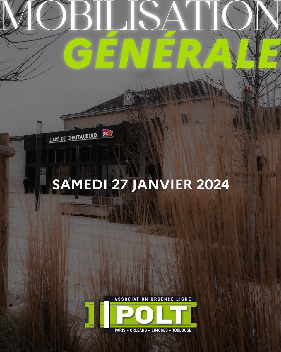 #Mobilité 🚉 - ⚠️ À partager massivement. ⚠️

𝐒𝐚𝐦𝐞𝐝𝐢 𝟐𝟕 𝐣𝐚𝐧𝐯𝐢𝐞𝐫 𝐚̀ 𝟏𝟏𝐡𝟎𝟎.
L’𝗔𝘀𝘀𝗼𝗰𝗶𝗮𝘁𝗶𝗼𝗻 𝗨𝗿𝗴𝗲𝗻𝗰𝗲 𝗟𝗶𝗴𝗻𝗲 𝗣𝗢𝗟𝗧 appelle à une mobilisation générale rassemblant les parlementaires, les collectivités et leurs élus, les forces économiques