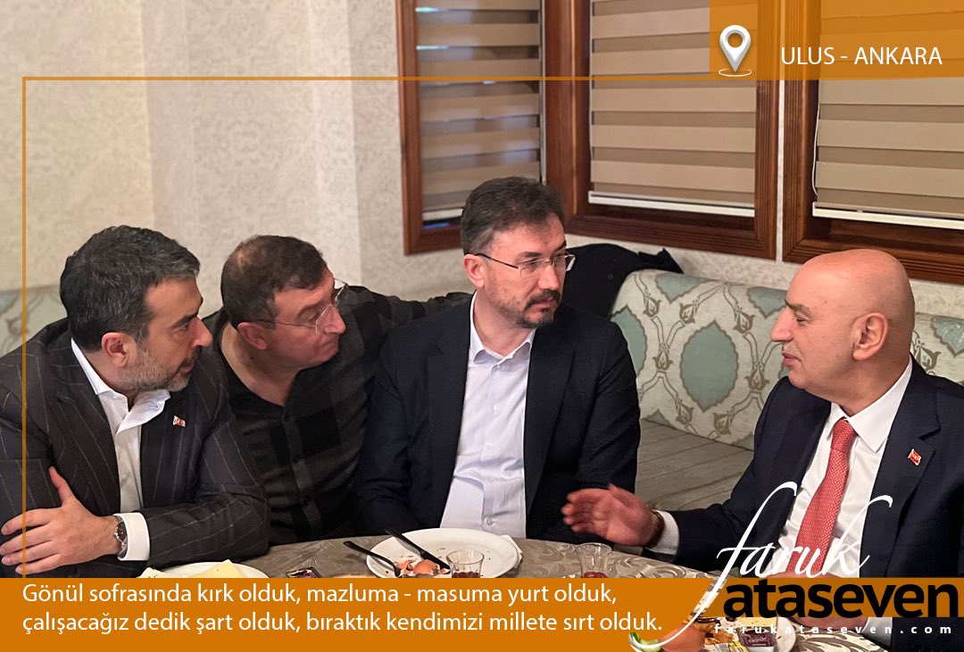 Gönül sofrasında kırk olduk,
Mazluma - masuma yurt olduk,
Çalışacağız dedik şart olduk,
Bıraktık kendimizi millete sırt olduk.<a href="/AkpartiAnkara/">AK Parti Ankara</a> <a href="/hakanhanozcan/">Hakan Han ÖZCAN 🇹🇷</a> <a href="/turgutaltinok06/">Turgut Altınok 🇹🇷</a> <a href="/_fatihsahin/">Fatih Şahin</a> <a href="/orhanyegin/">Orhan YEGİN</a> <a href="/Murat_Alparslan/">Murat Alparslan</a> <a href="/HalimHoca61/">HalimHoca</a> <a href="/sinanaksu/">Sinan Aksu</a> <a href="/ukorkmaz55/">Uğur KORKMAZ</a> <a href="/habipasir42/">Habip AŞIR</a> <a href="/asimbalci/">Prof. Dr. Asım Balcı</a>