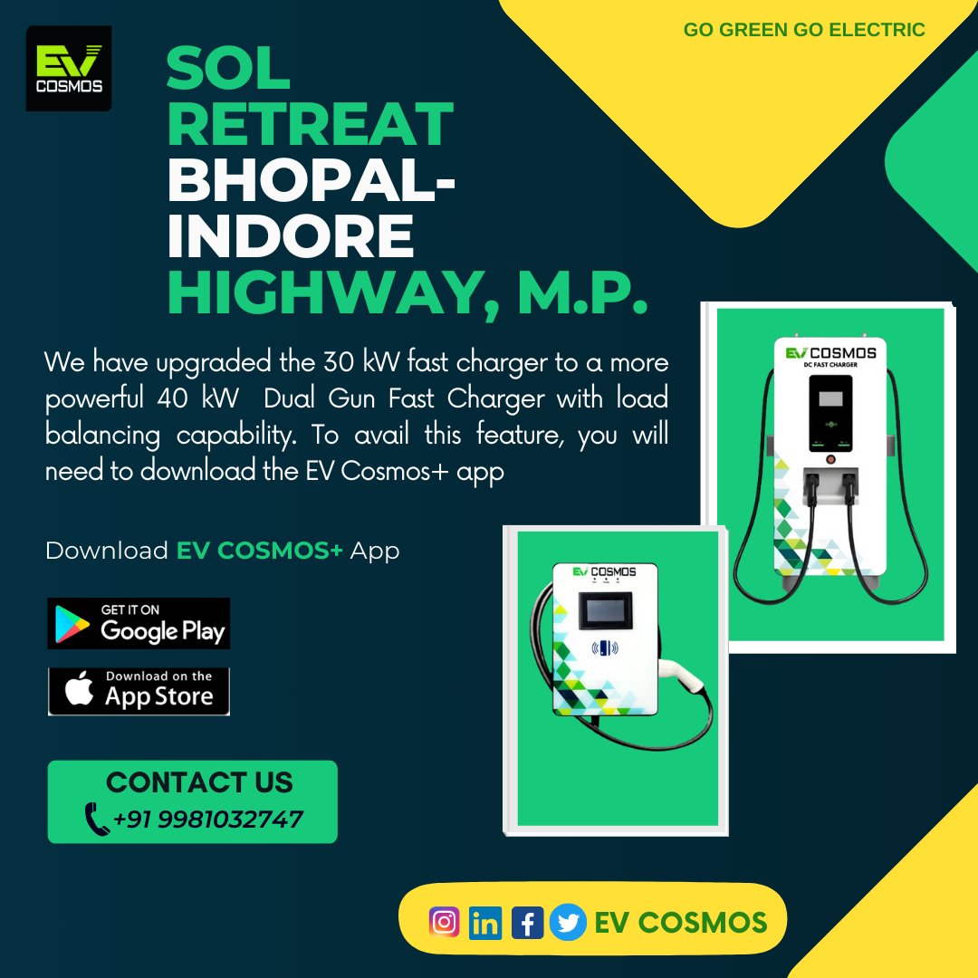 EvCosmosChrging's tweet photo. Experience the power of our upgraded 40 kW Dual Gun Fast Charger. To unlock this feature, download the EV Cosmos+ app today. โก๐ฒ #EVUpgrade #TechInnovation #DualGunCharger #Fastchargingrevolution https://t.co/09Q3hZ8mcZ