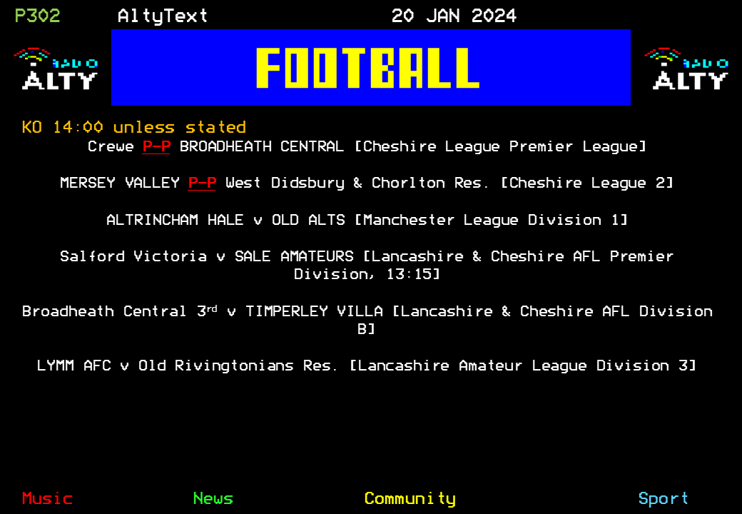 RadioAlty's tweet photo. #AltyText - Football. The trip for @altrinchamfc may be off, but there's still the Altrincham derby between @AltrinchamHale and @Old_Alts, as well as (at the time of publication), matches for @SaleAmateursFC, @TimperleyVilla and @LymmAFC . #RadioAltySport https://t.co/AZYsFDUbf2