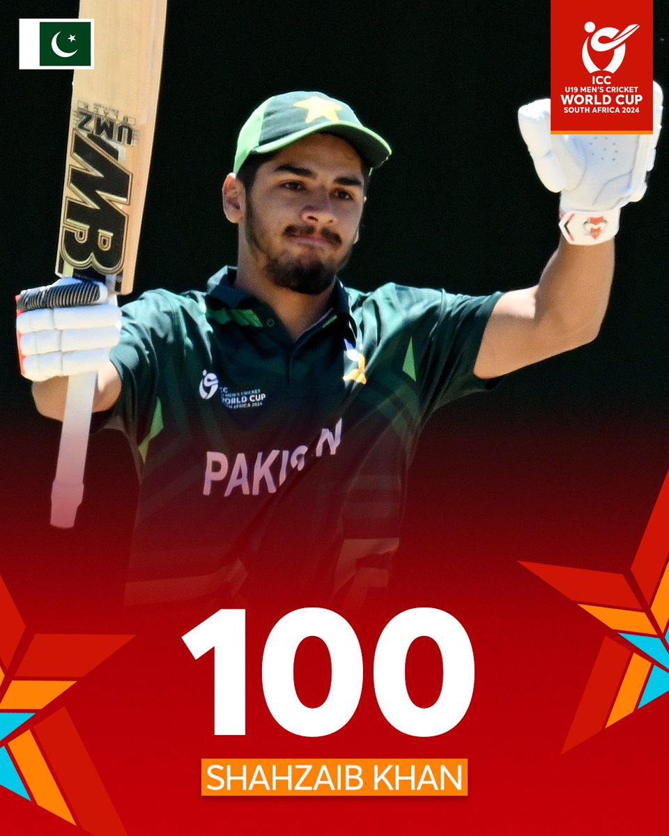 A splendid century from Shahzaib Khan powers Pakistan in East London 🎉

#PAKvAFG #U19WorldCup