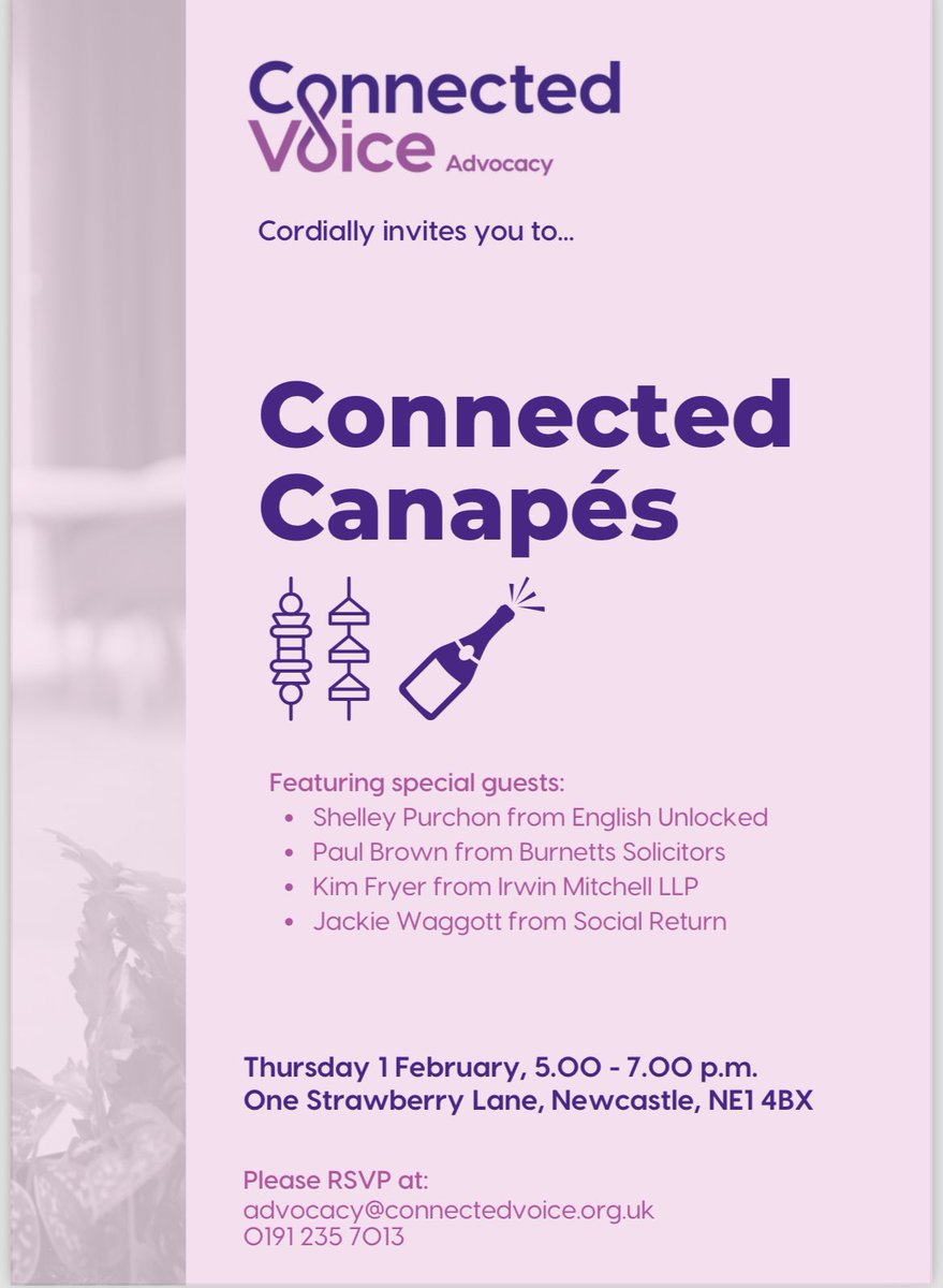 On the 1st February I’m taking part in a <a href="/ConnectedVoice_/">Connected Voice</a> event at One Strawberry Lane in Newcastle to showcase the important role of independent advocacy. Reserve your space now by e-mailing advocacy@connectedvoice.org.uk