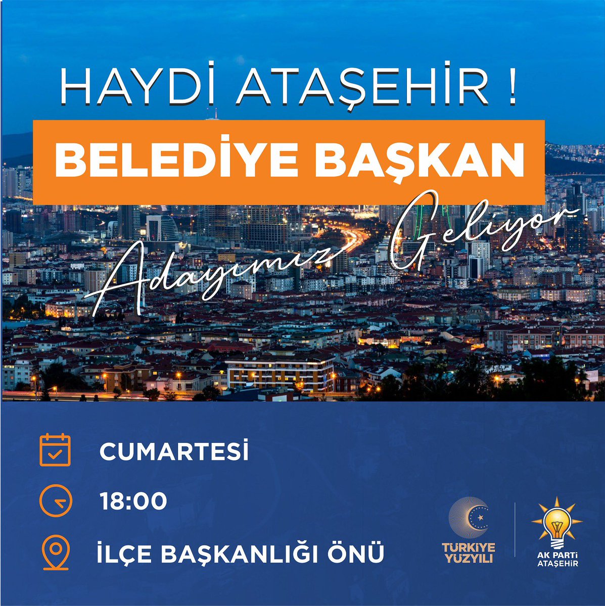 HAYDİ ATAŞEHİR!

Hep birlikte Belediye Başkan Adayımızı karşılıyoruz!🇹🇷

<a href="/atasehirakparti/">AK Parti Ataşehir</a> 
<a href="/osmannnurika/">Osman Nuri Kabaktepe</a> 
<a href="/murat_kurum/">Murat KURUM</a>