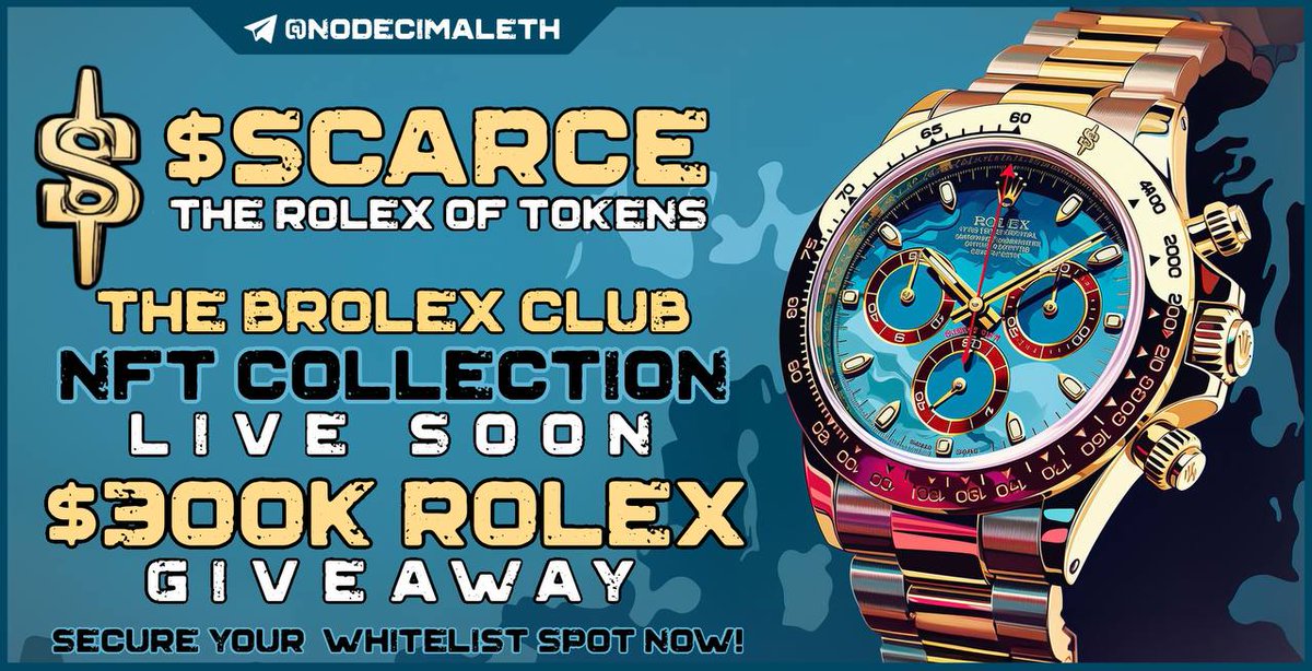 Happy weekend! There's currently just 15 people in our 1st Rolex draw, that's an insane opportunity! Don't miss out! Get your place in the draw today and don't forget our bag of $SCARCE

#Rolex #ETH #SCARCE #NoDecimal #EngineeredScarcity <a href="/elonmusk/">gorklon rust</a> <a href="/VitalikButerin/">vitalik.eth</a> <a href="/Cryptogains9/">Cryptogains</a>
