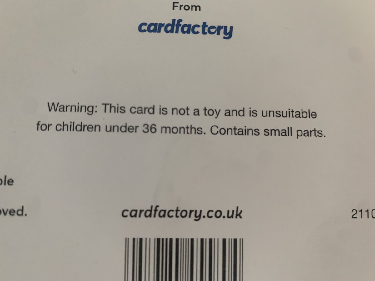 Spot the irony in this safety warning on the reverse of a 1st birthday card... #tooyoungforhisowncard <a href="/cardfactoryplc/">Card Factory</a>