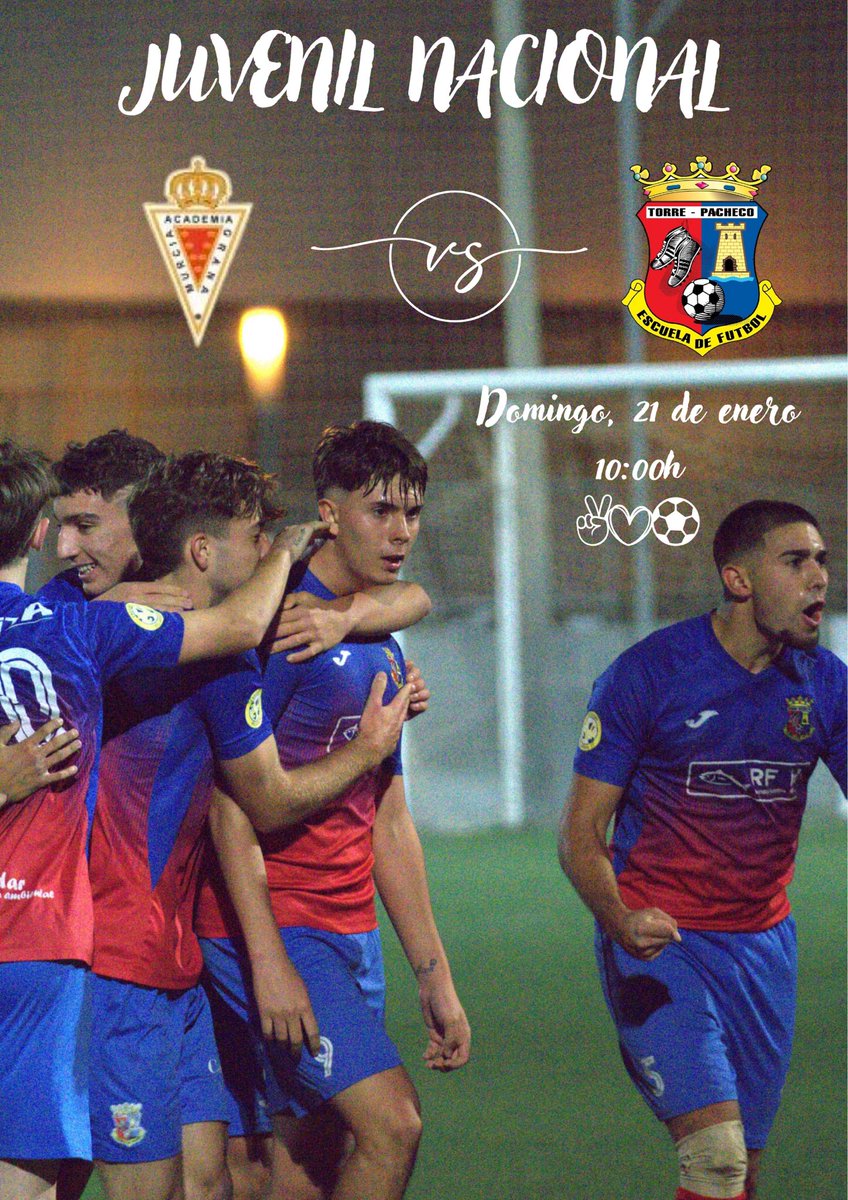 EFTorrePacheco's tweet photo. Partido de nuestro Juvenil Nacional ante el Académico Murcia. Mañana, domingo 21 de enero, a las 10:00h

¡Ánimo equipo! https://t.co/xTPoX6TRB3