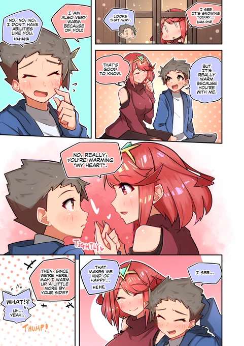 Winter cold would be no problem for them. Because they are always so lovey-dovey. (Reposted due to an error in translation. My apologies.) #XenobladeChronicles2 #Pyra