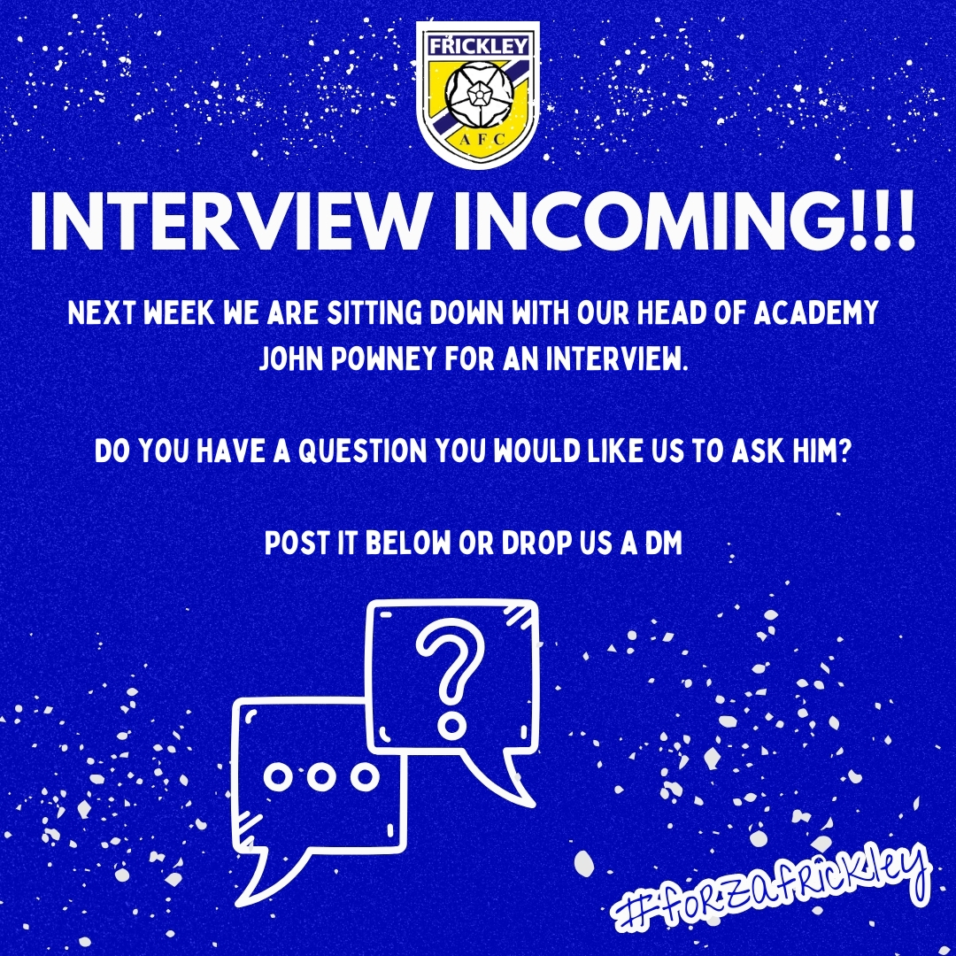 frickleyacademy's tweet photo. Here's your chance to ask our Head of Academy John Powney some questions, we are sitting down for an interview with him next week. leave your question below or drop us a DM with it and we will put it to him in the interview
#ForzaFrickley #AskJohn https://t.co/ztQVMo0ciQ