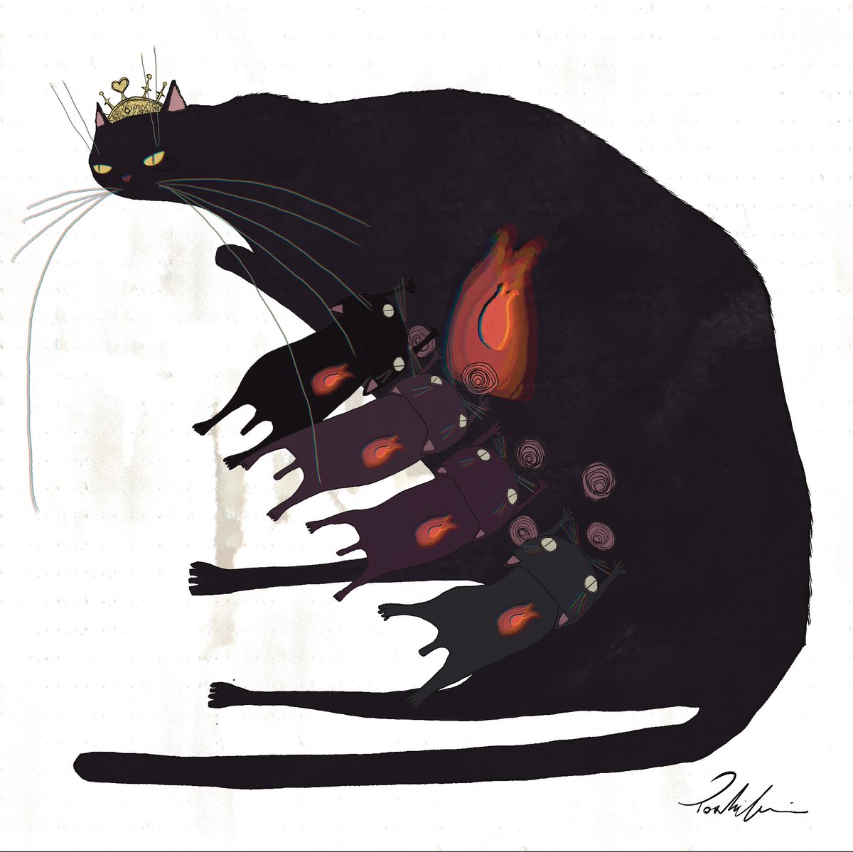 no humans cat crown white background signature animal focus black cat  illustration images