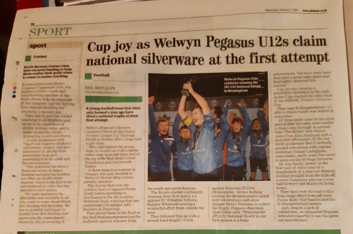 NJPaterson70's tweet photo. This day 2️⃣ years ago, @welwynpegjpl won the U12s @jpluk Winter Shield. 

A great achievement for a fabulous group of lads. Henry was proud to captain the team 🔵🔵 https://t.co/ngdkMGivDK
