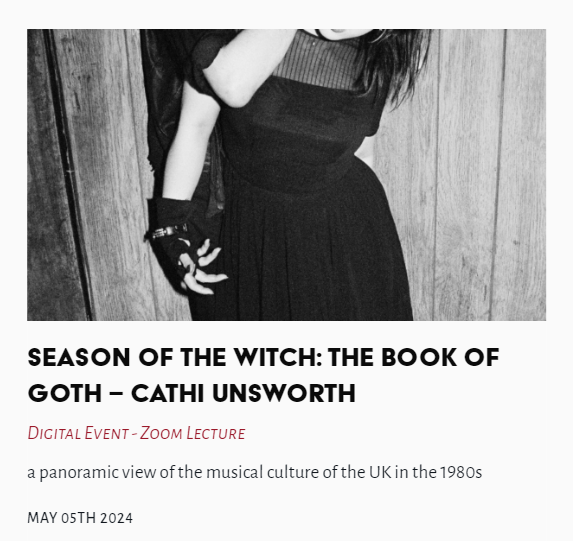 Tonight's Lecture - Season of the Witch: The Book of Goth - Cathi Unsworth #SeasonoftheWitch #BookofGoth #1980smusic #goth #CathiUnsworth thelasttuesdaysociety.org/event/season-o…