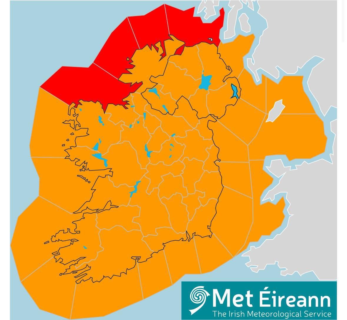 #StormIsha the entire country now in the Orange warning. Also a red Marine warning added for Northwest. Valid from 5pm Sunday to 2am Monday