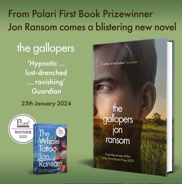 We loved The Whale Tattoo and are so excited that Jon Ransom's new novel The Gallopers is published next week by @MuswellPress . He'll be visiting to sign copies. The anticipation... Pre-order on our website.