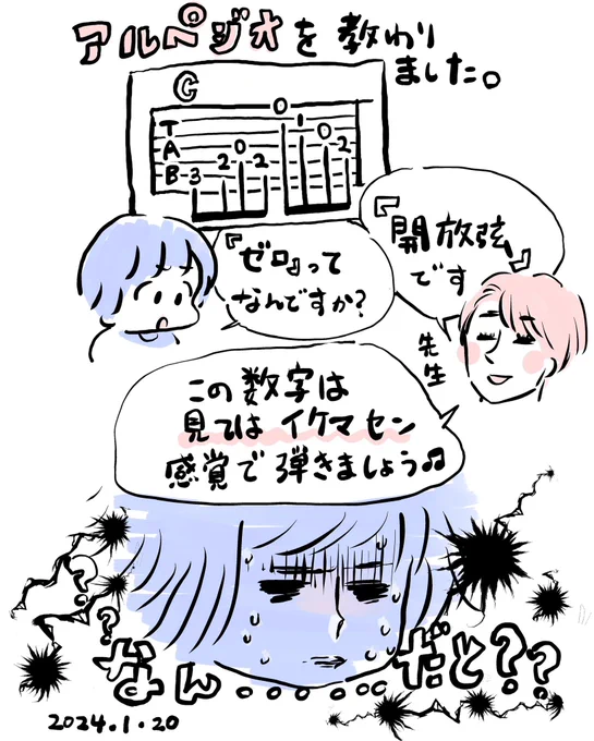 ギター教室に通いはじめました日記🎸【23日目】いやね、カッコいいじゃないですか、アルペジオ。数字を見ないなら何を信じればいいのか(とりあえず先生のお手本を録画したので穴の開くほど観ます) 