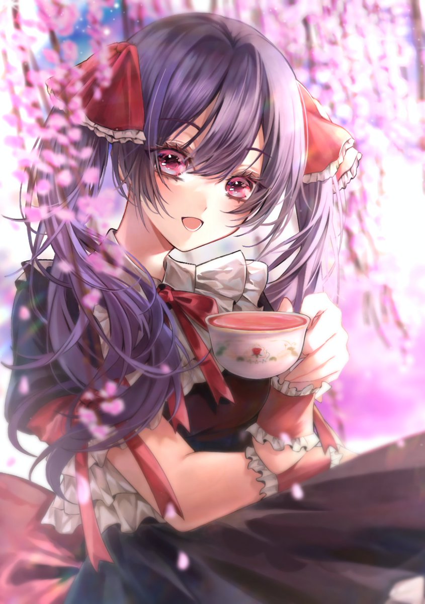1girl cup solo holding twintails looking at viewer teacup  illustration images