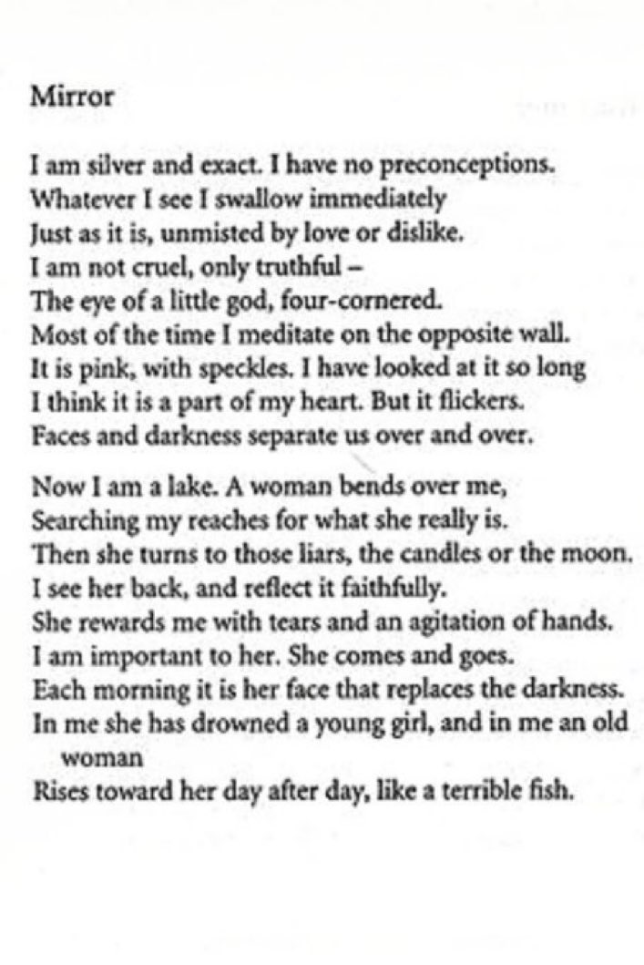 john34239's tweet photo. “The Mirror” by Sylvia Plath … originally published in 
“The New Yorker” sent by John Wisdom https://t.co/9YPRTIH0z7