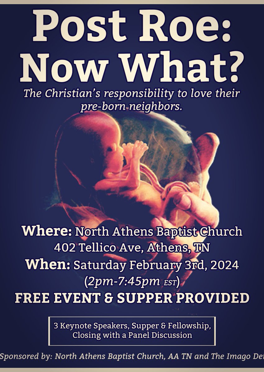 Are you in or around the Athens, TN area? If you can make it, we would love to see you at this FREE conference! Great line of speakers AND supper provided after!!

#free #conference #postroe #equaljustice #equalprotection