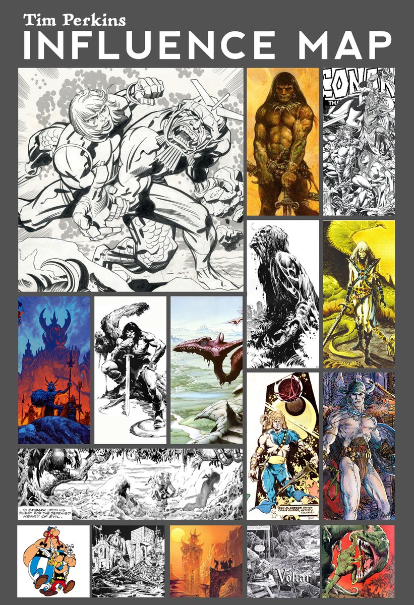 I get asked a lot who my original influences were that made me want to create #comicbooks - so without further ado &amp; because a pictures says a thousand words here's my Influence Map - Joe Jusko introduced me to this a few years ago.
Can anyone name all of the Artists here?
🧙‍♂️🐕🐕
