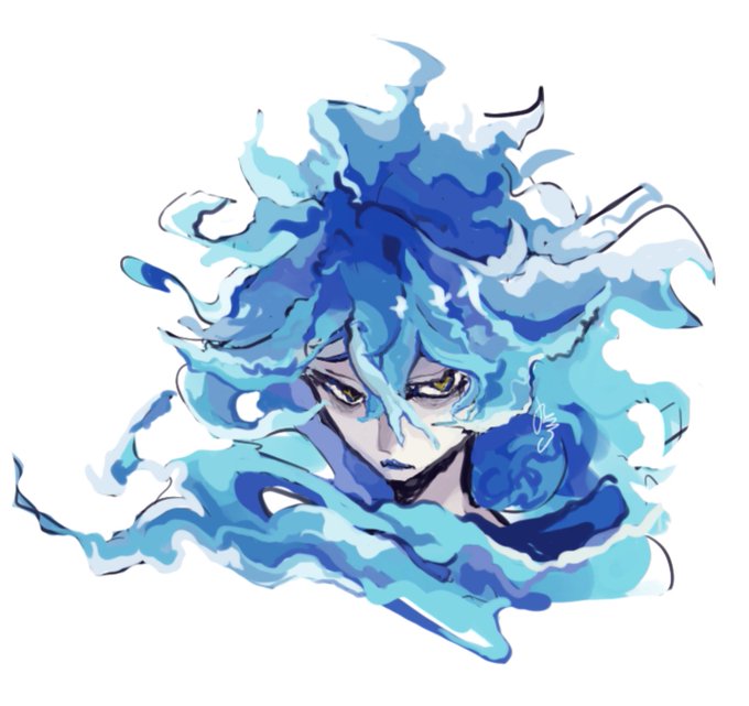 「blue fire hair between eyes」 illustration images(Latest)