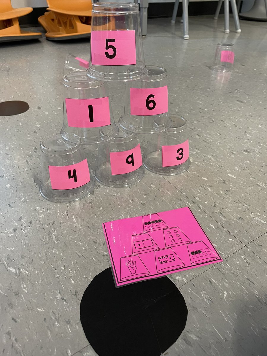 mrsbowesteaches's tweet photo. One of our favourite math centers this week was stacking towers. Students copied the numbers displayed on the task card and built a cup tower with the matching numerals. #stackingcups #numbers #representation https://t.co/BPweDSBnoG
