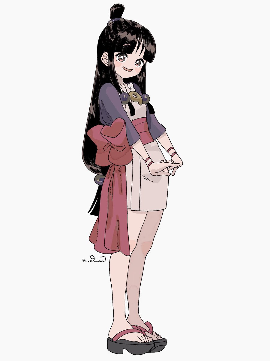 maya fey 1girl solo black hair long hair japanese clothes full body white background  illustration images