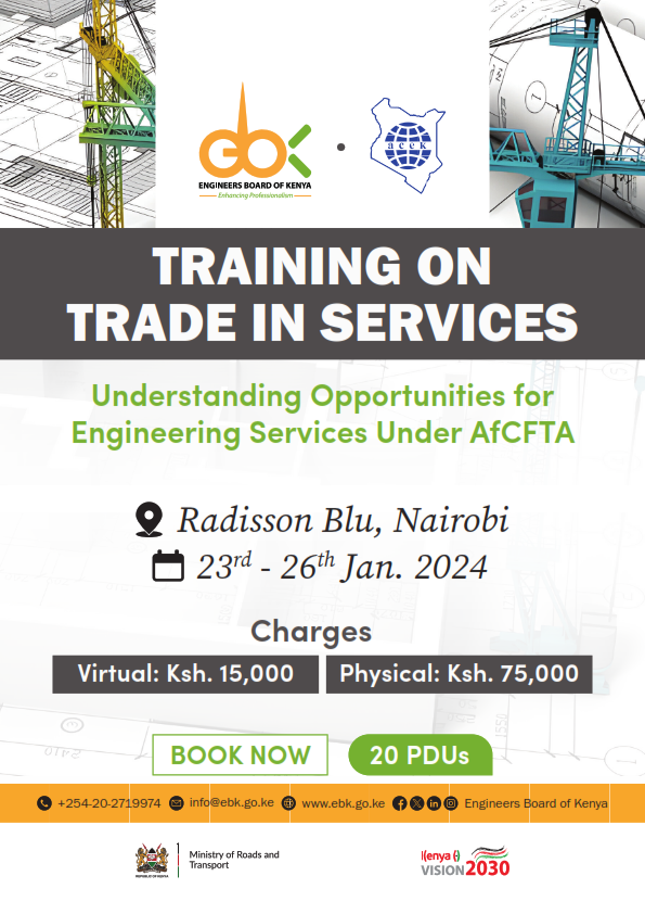 ACEK1968's tweet photo. Join the #TradeInServices workshop &amp; unlock #AfCFTA opportunities for your engineering business! The @EngineersBoard in collaboration with ACEK invites you to explore potential &amp; challenges for engineering services, gain insights from experts &amp; fellow professionals and network! https://t.co/U625JKpfit