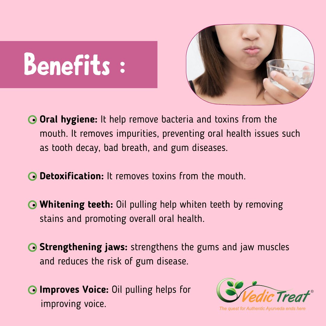 vedictreat's tweet photo. Why should you do daily oil pulling! 🌿👄
Say hello to a brighter smile, healthier gums, and a detoxed mouth! ✨

#oilpulling #detoxedmouth #ayurveda #health #ayurvedalife #vedictreatment #naturalhealing #wellness #herbalmedicine #holistichealth #bangalore #bengaluru #vedictreat https://t.co/kCFZq71GKr