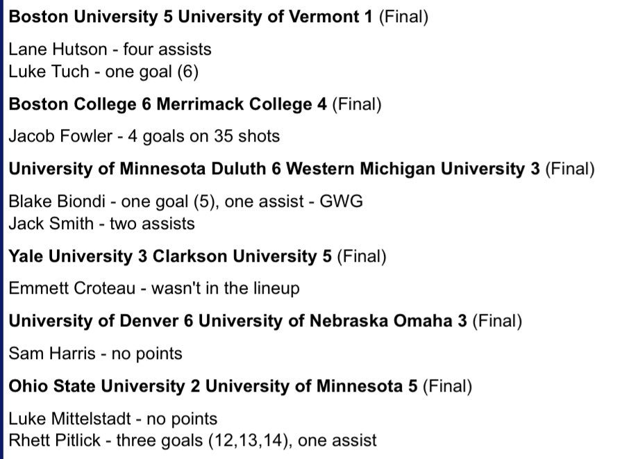 Big night yesterday for #Habs kids in the NCAA (courtesy the excellent @habsprospects):