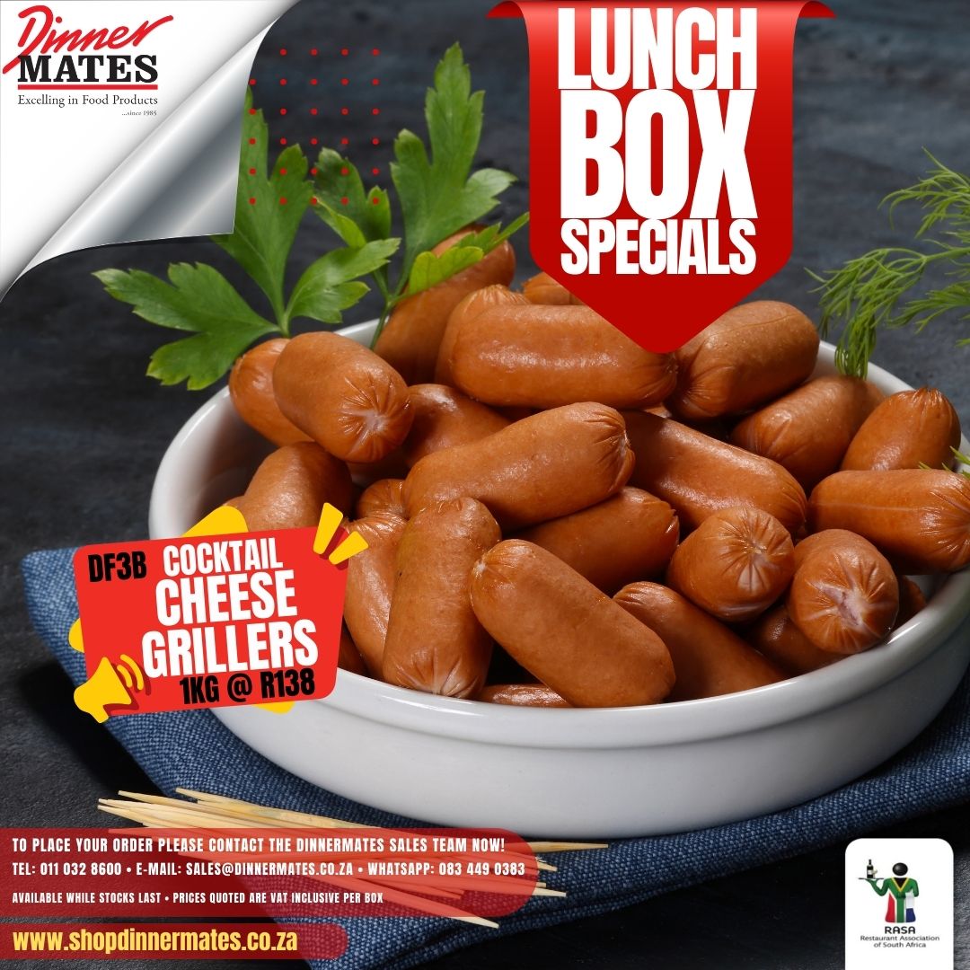LanceWhatmore's tweet photo. Presenting our January 2024 Lunch Box Specials! ๐ฑโจ
Cocktail Cheese Grillers ~ 1kg @ R138.00 ๐ญ
#LunchBoxSpecials #PremiumQuality #Convenience #CheeseGrillers #Foodie #DinnerMates #ommodigital
https://t.co/MC4wpF5Vyn https://t.co/68yjYKhidZ